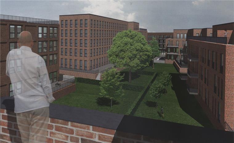 Rotersand-Quartier: 50 Millionen Euro für neues Wohngebiet So soll einmal der innere Bereich des Rotersand-Quartiers aussehen. Geplante Fertigstellung: 2022. Grafik Böhlken