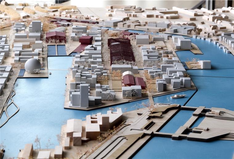 Weg frei für Wohnungen auf Külken-Halbinsel im Werftquartier So soll es einmal aussehen auf der Kühlken-Halbinsel. Sie liegt zwischen Doppelschleuse (rechts) und dem ehemaligen SSW-Werftgelände (links).