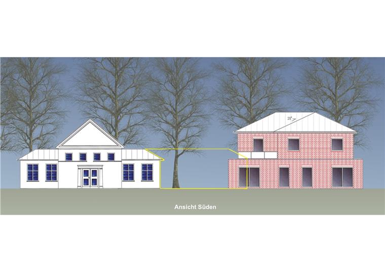 So sollen die Leichenhalle und das neue Mehrfamilienhaus aussehen.