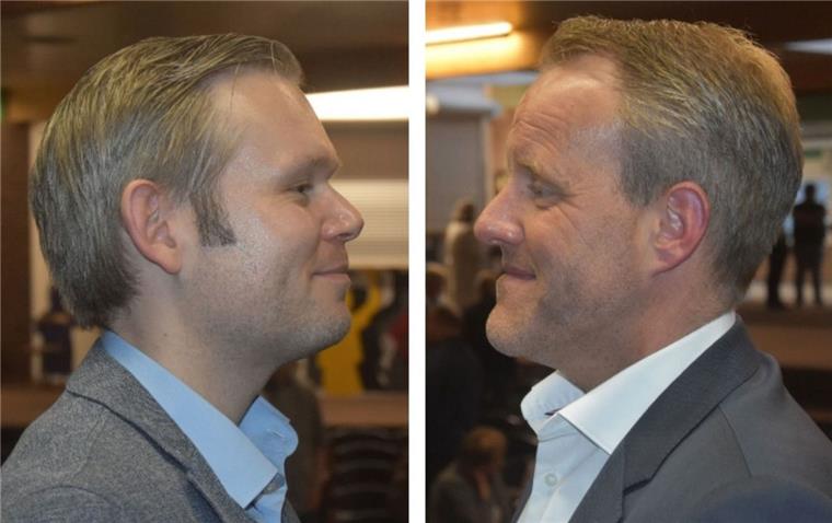 Sören Wallin (links) und Jörn Keller kämpfen um den Einzug ins Sittenser Rathaus. Keller ist im Vorteil: Er holte im ersten Wahlgang 49,8 Prozent der Stimmen.  Wallin muss noch Überzeugungsarbeit leisten. Beide Kandidaten hoffen auf eine hohe Wahlbeteiligung. 
