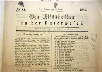 Titelblatt vom &quot;Mittheiler an der Unterweser&quot;. Foto Rabbel/Quelle Stad...