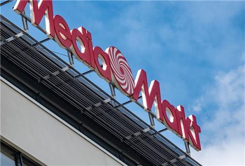 Ein Schild mit dem Schriftzug von Media Markt.