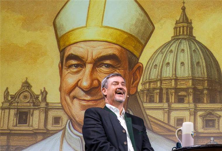Über sich selbst als KI-Papst kann Söder lachen. 