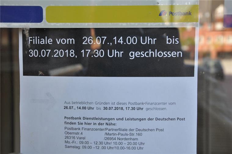 Und schon wieder schließt die Postbankfiliale am Marktplatz in Nordenham.