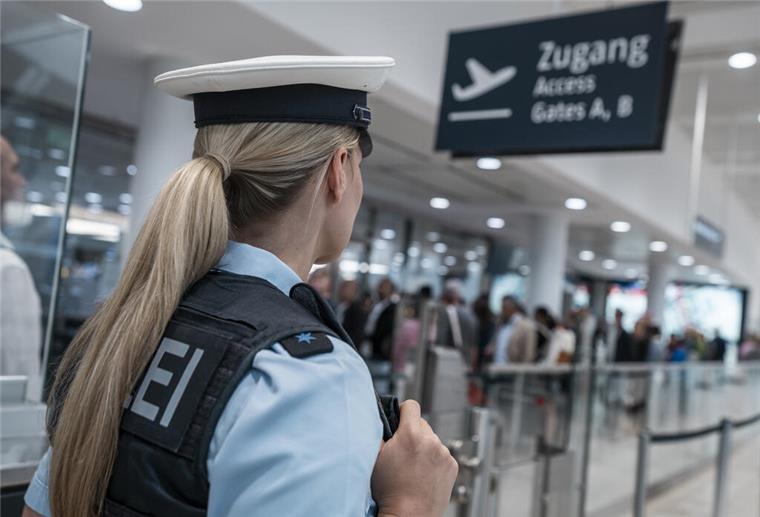 Eine Polizistin am Flughafen