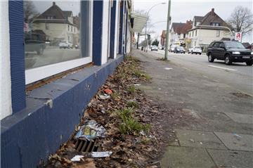 Unkraut und Verpackungen in der Weserstraße. Foto: Hinkelmann