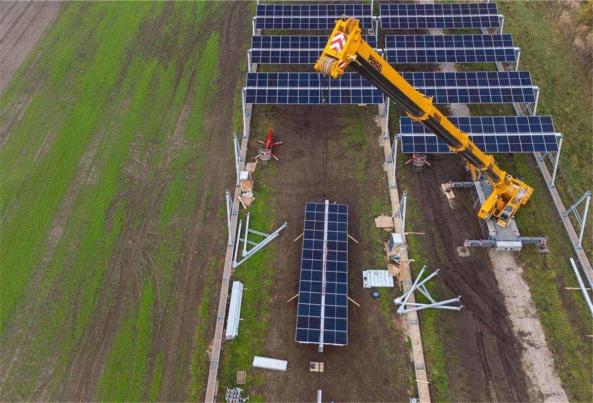Solar-Offensive auf dem Acker: Ein Thema fürs Cuxland Unter sogenannten Agri-Photovoltaik-Anlagen, die aufgeständert werden, lässt sich weiter Landwirtschaft betreiben. Ob das ein Modell für Landwirte aus dem Kreisgebiet ist, muss sich zeigen.