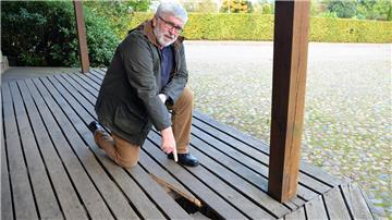 Eine zerstörte Planke an der Mühle in Bad Bederkesa.