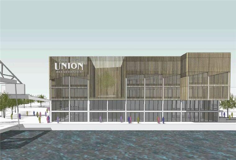 „Mein Outlet“ freut sich auf Erlebnisbrauerei als neuen Nachbarn Viel Glas und eine helle Lamellen-Fassade: Die Erlebnis-Brauerei soll am Alten Hafen ein architektonisches Zeichen setzen.