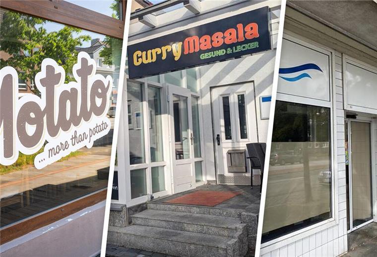 Die Frontansicht der ehemaligen Restaurants Motato, Zum Fischbäcker und Curry Masala in Bremerhaven.