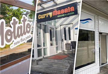 Die Frontansicht der ehemaligen Restaurants Motato, Zum Fischbäcker und Curry Masala in Bremerhaven.