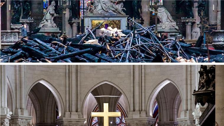 Macron besichtigt Baustelle - Erste Einblicke in Notre-Dame Vor und nach dem Brand