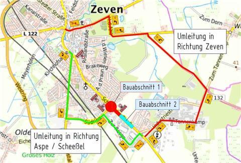Umleitungsstrecken während des Neubaus der Scheeßeler Straße in Zeven