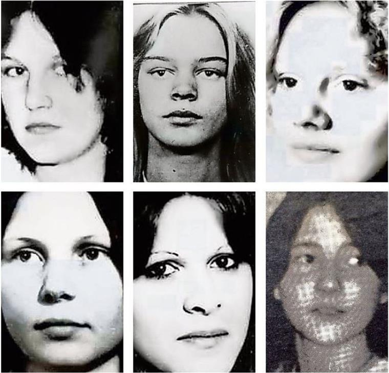 War es ein Serienmörder? Zwischen 1977 und 1986 verschwanden diese sechs Mädchen und jungen Frauen (von links oben im Uhrzeigersinn): Jutta Schneefuß, Angelika Kielmann, Andrea Martens, Anja Beggers, Anke Streckenbach und Christina Bohle. Die meisten nach Disco- oder Kneipenbesuchen.