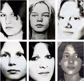 War es ein Serienmörder? Zwischen 1977 und 1986 verschwanden diese sechs Mädchen und jungen Frauen (von links oben im Uhrzeigersinn): Jutta Schneefuß, Angelika Kielmann, Andrea Martens, Anja Beggers, Anke Streckenbach und Christina Bohle. Die meisten nach Disco- oder Kneipenbesuchen.