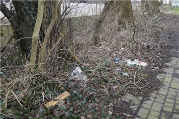 Weg 38 in Lehe: Müll im Gebüsch, Lampenschirm, Plastiktüten. Foto: Hinkelmann