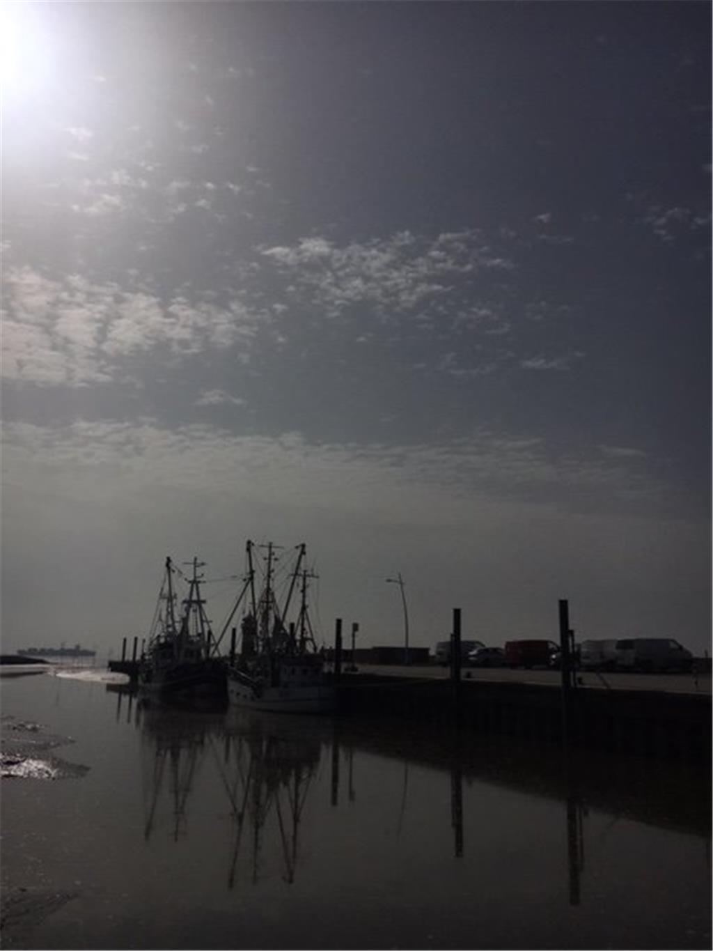 Weitestgehend klarer Himmel am Kutterhafen in Wremen. Foto: Maffiotte