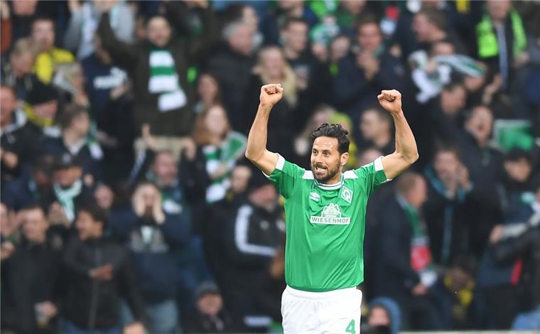 Claudio Pizarro: Nächste Saison ist die letzte bei Werder Bremen Werder Bremen gegen Borussia Dortmund: Claudio Pizarro jubelt über sein Tor zum 2:2 Endstand.