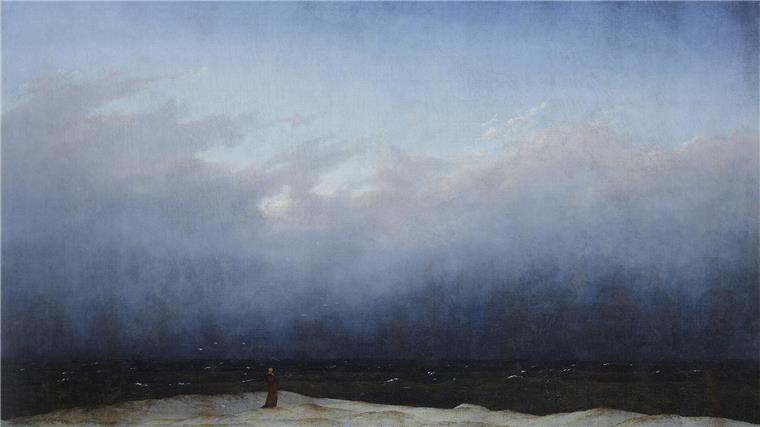 Schau in Hamburg läutet den 250. Geburtstag Caspar David Friedrichs ein Wo steht er nur, der „Mönch am Meer“? Innerhalb der weiten Landschaft wirkt er einsam und verloren, sein Oberkörper wird fast eins mit dem dunklen Meer.