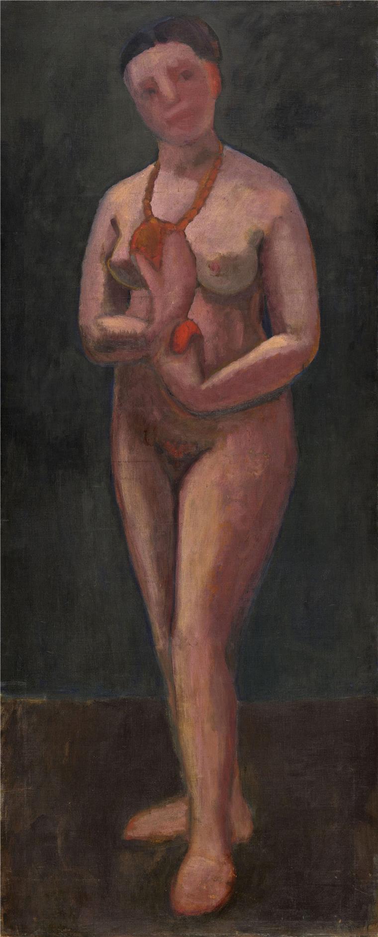Vier Ausstellungen in Worpswede feiern Malerin Paula Modersohn-Becker Stehende nackte Frau mit Perlenkette - ein Gemälde von Paula Modersohn-Becker.
