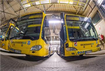 Busse in der Fahrzeughalle