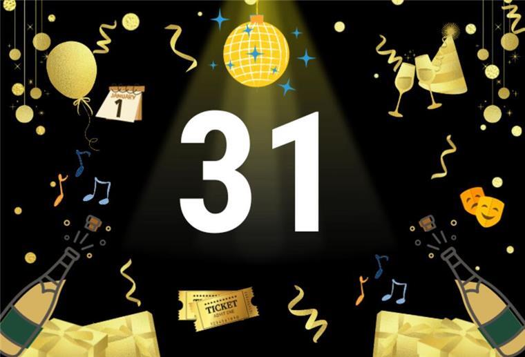 Die Zahl 31 mit Silvester-Motiven.